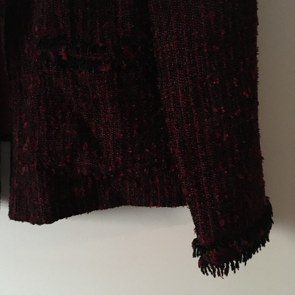 ZONDA NELLIS Burgundy + Black Chanel Style Boucle Tweed Fringe Trim Jacket L - Picture 3 of 5